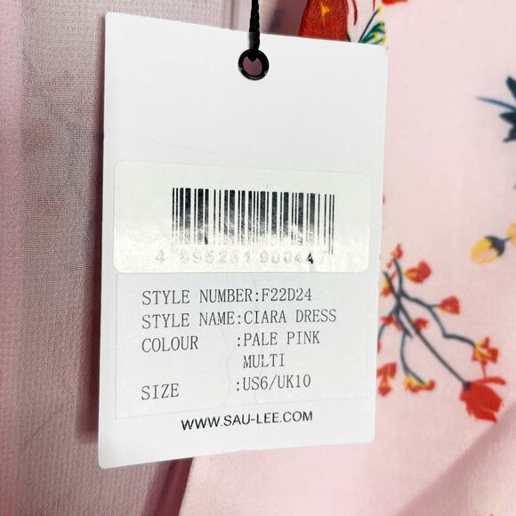 NWT Sau Lee Ciara Pink Floral Ruffle Midi Dress Size 6 Wedding Guest - Picture 15 of 16